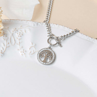 Collier arbre de vie strass personnalisé argent acier inoxydable femme