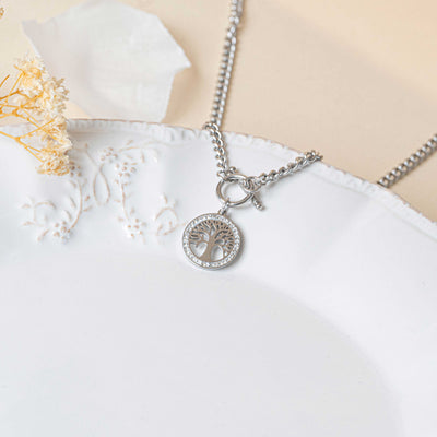 Collier arbre de vie strass personnalisé argent acier inoxydable femme