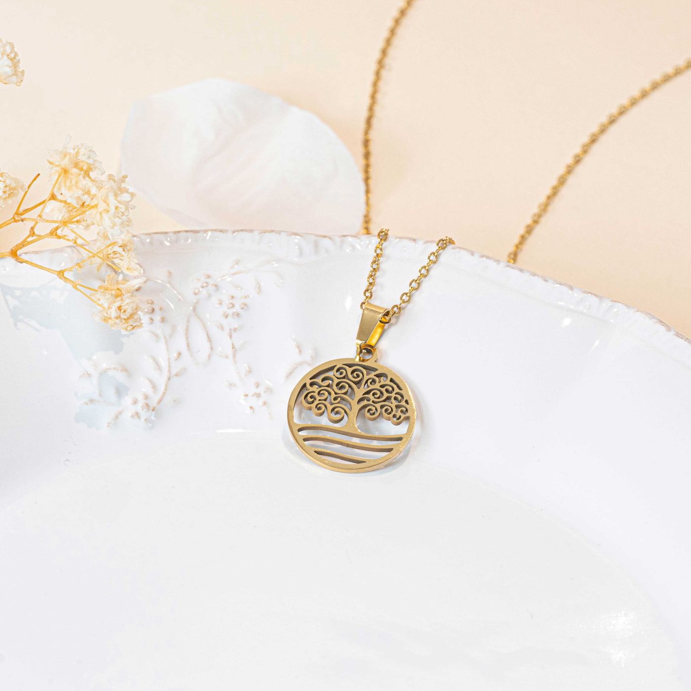 Collier pendentif arbre de vie or acier inoxydable femme
