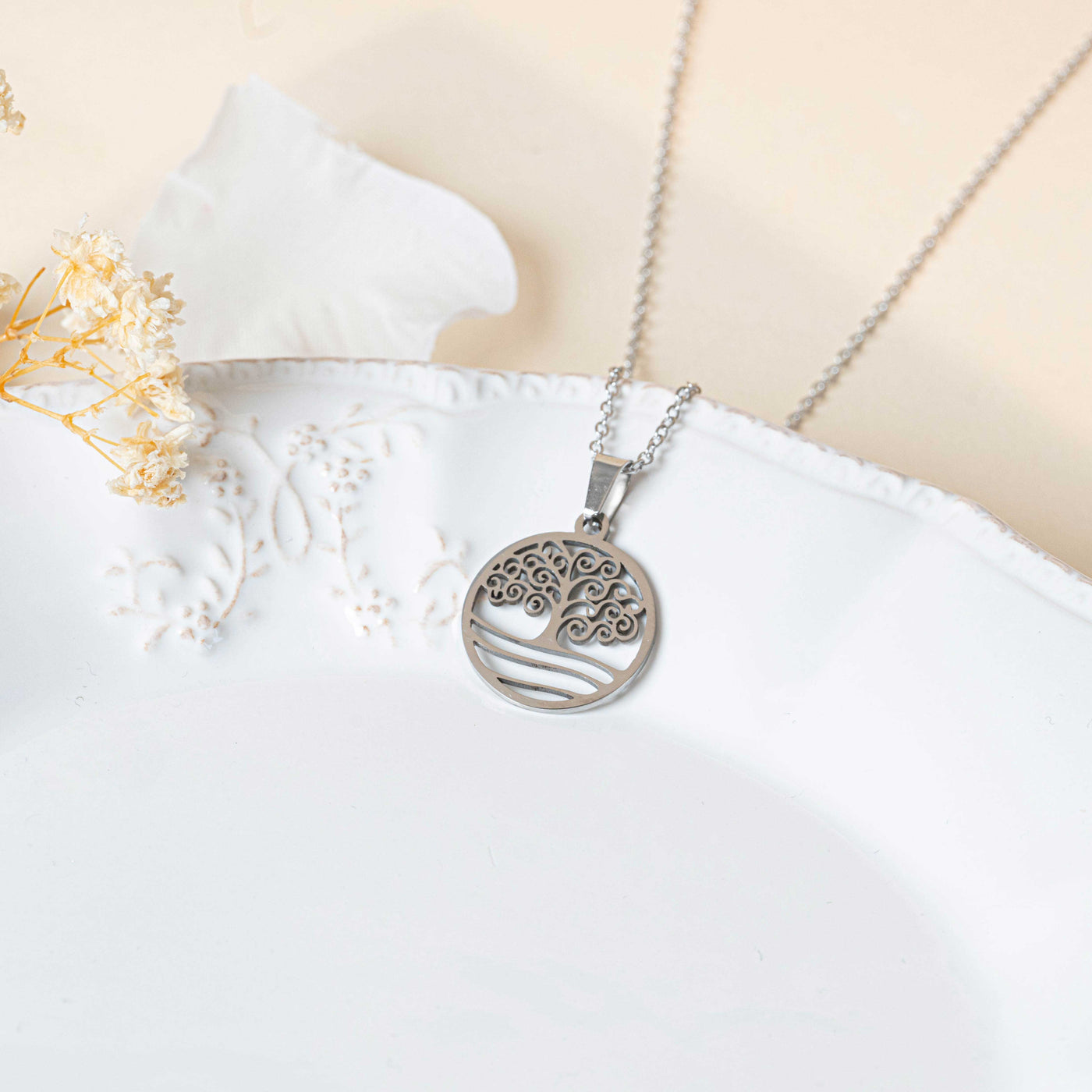 Collier pendentif arbre de vie argent acier inoxydable femme