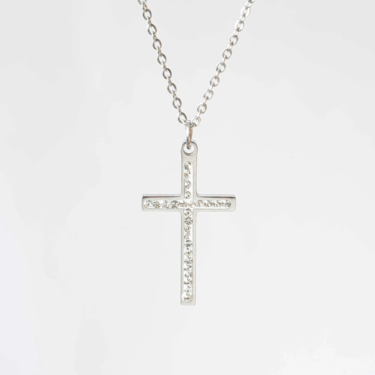 Collier croix chrétienne argent strass acier inoxydable femme