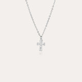 Collier petite croix chrétienne argent strass acier inoxydable femme