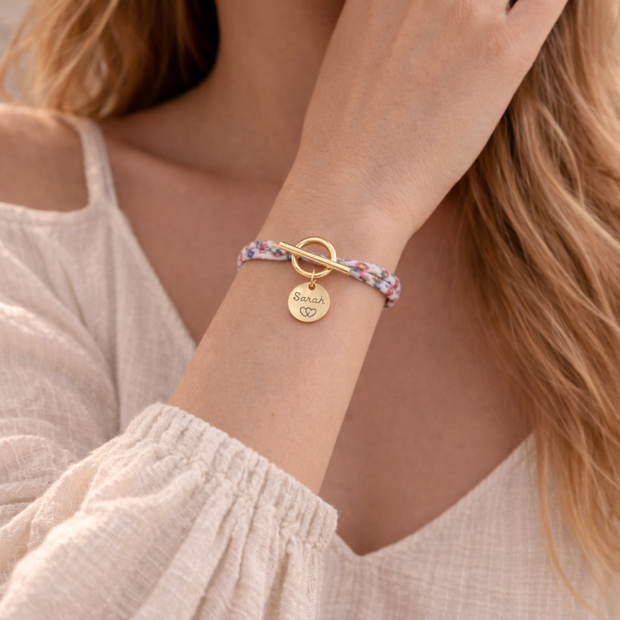 Bracelet liberty fermoir en T personnalisé médaille gravée Bracelet liberty fermoir en T personnalisé médaille gravée - Doré | Creabibenval