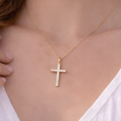 Collier croix avec strass en acier inoxydable Collier croix avec strass en acier inoxydable - Doré | Creabibenval