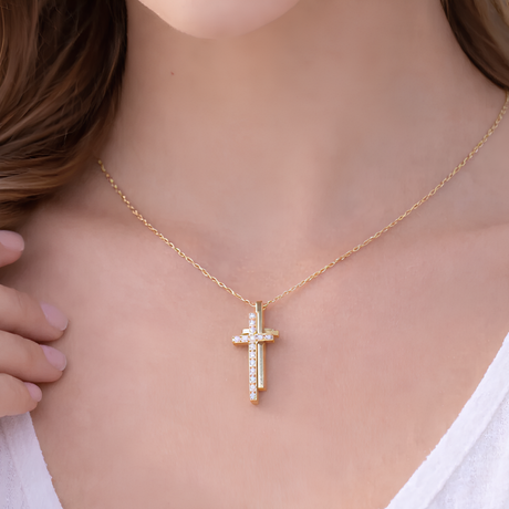 Collier double croix doré avec strass en acier inoxydable Collier double croix doré avec strass en acier inoxydable - Default Title | Creabibenval