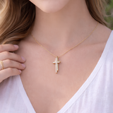 Collier double croix doré avec strass en acier inoxydable Collier double croix doré avec strass en acier inoxydable - Default Title | Creabibenval