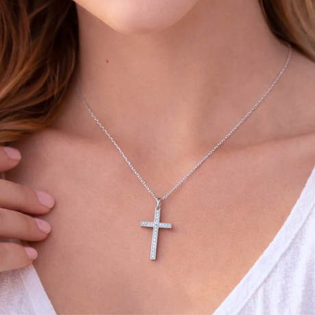 Collier croix avec strass en acier inoxydable Collier croix avec strass en acier inoxydable - Argenté | Creabibenval