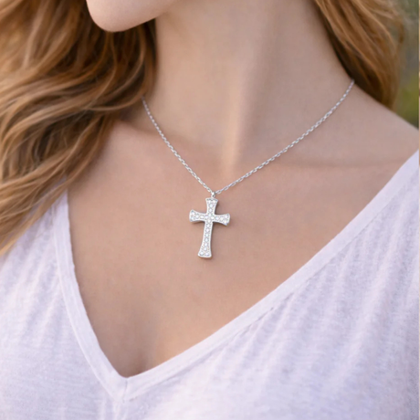 Collier croix sertie de strass en acier inoxydable Collier croix sertie de strass en acier inoxydable - Argenté | Creabibenval