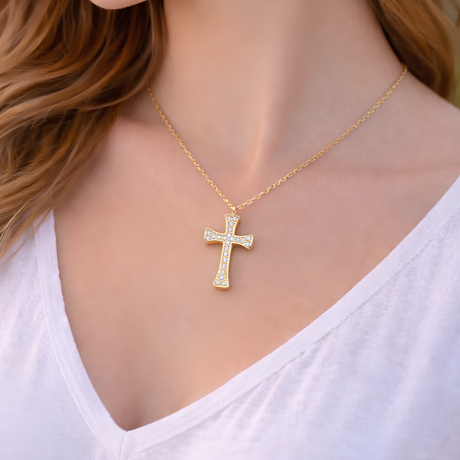 Collier croix sertie de strass en acier inoxydable Collier croix sertie de strass en acier inoxydable - Doré | Creabibenval