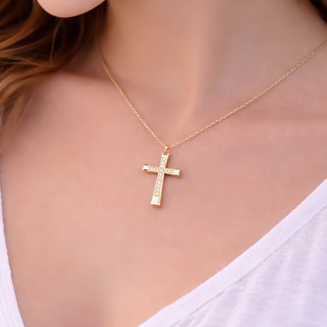 Collier croix sertie de strass en acier inoxydable Collier croix sertie de strass en acier inoxydable - Doré | Creabibenval