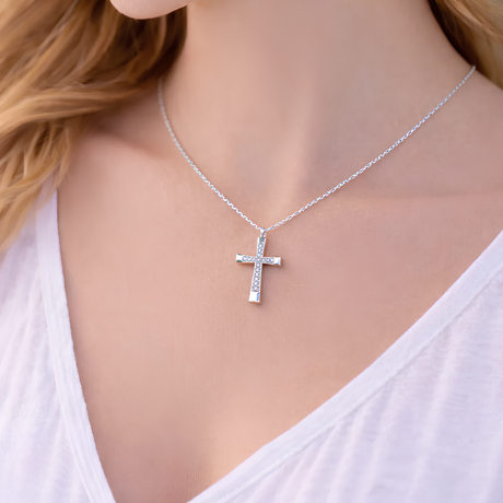 Collier croix sertie de strass en acier inoxydable Collier croix sertie de strass en acier inoxydable - Argenté | Creabibenval