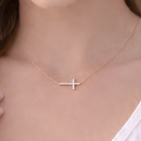 Collier croix horizontale strass ras de cou or acier inoxydable Collier croix horizontale strass ras de cou or acier inoxydable - Doré | Creabibenval