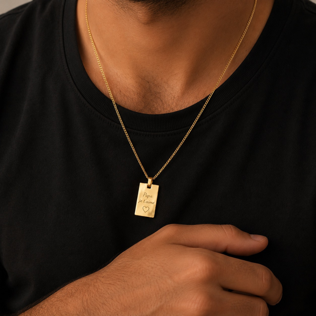 Collier personnalisé Homme médaille rectangle gravée acier inoxydable