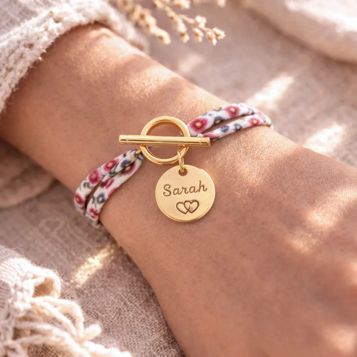 Bracelet liberty fermoir en T personnalisé médaille gravée Bracelet liberty fermoir en T personnalisé médaille gravée - Doré | Creabibenval