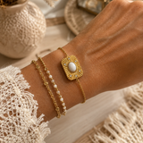 Bracelet  avec médaille rectangulaire pierre naturelle strass en acier inoxydable