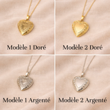 Collier photo personnalisé médaillon coeur motif gravé acier inoxydable