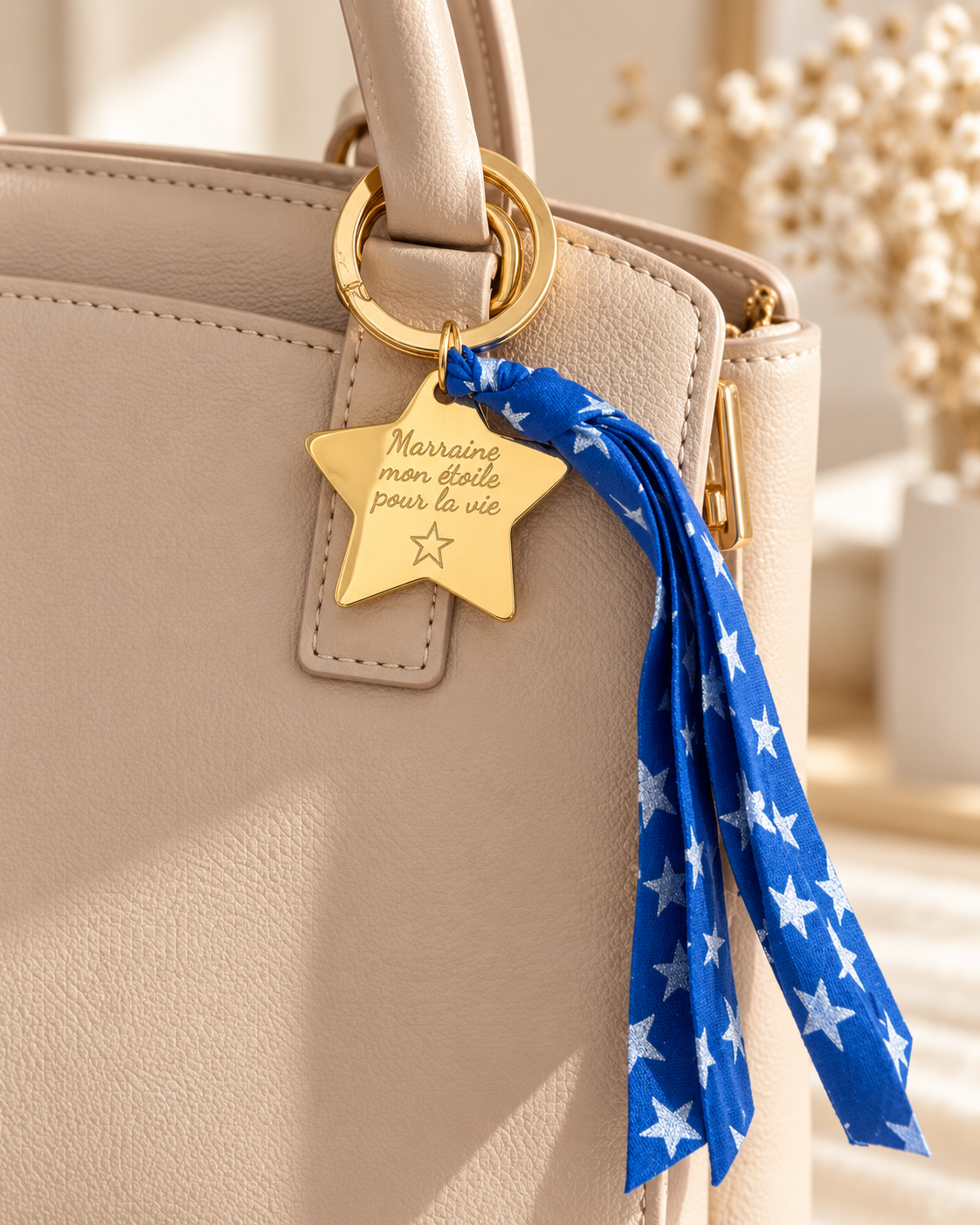Porte-clés personnalisé modèle étoile gravée cordon liberty étoile