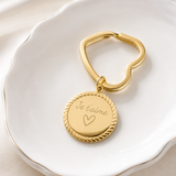 Porte-clés personnalisé médaille à graver coeur en acier inoxydable