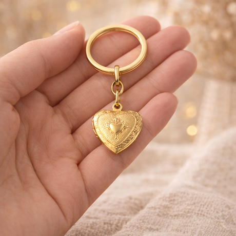 Porte-clés photo personnalisé médaillon coeur motif gravé acier inoxydable