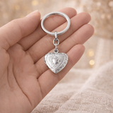 Porte-clés photo personnalisé médaillon coeur motif gravé acier inoxydable