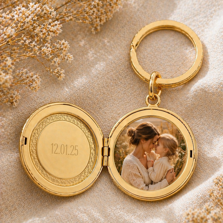 Porte-clés photo personnalisé médaillon motif rond à graver