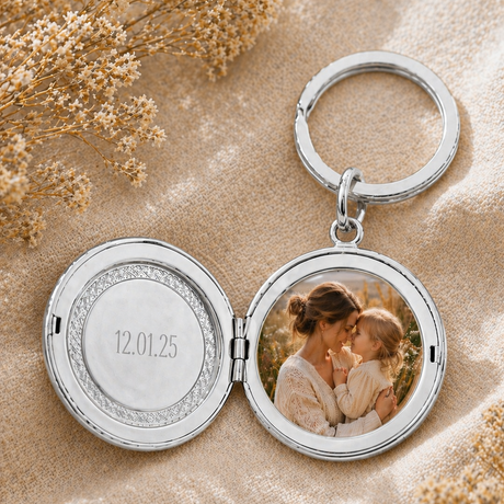 Porte-clés photo personnalisé médaillon motif rond à graver