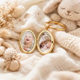 Porte-clés photo personnalisé médaillon ovale motif fleur