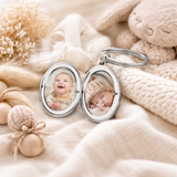 Porte-clés photo personnalisé médaillon ovale motif fleur