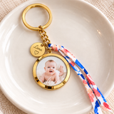 Porte-clés photo personnalisé médaillon rond avec médaille gravée en acier inoxydable cordon liberty