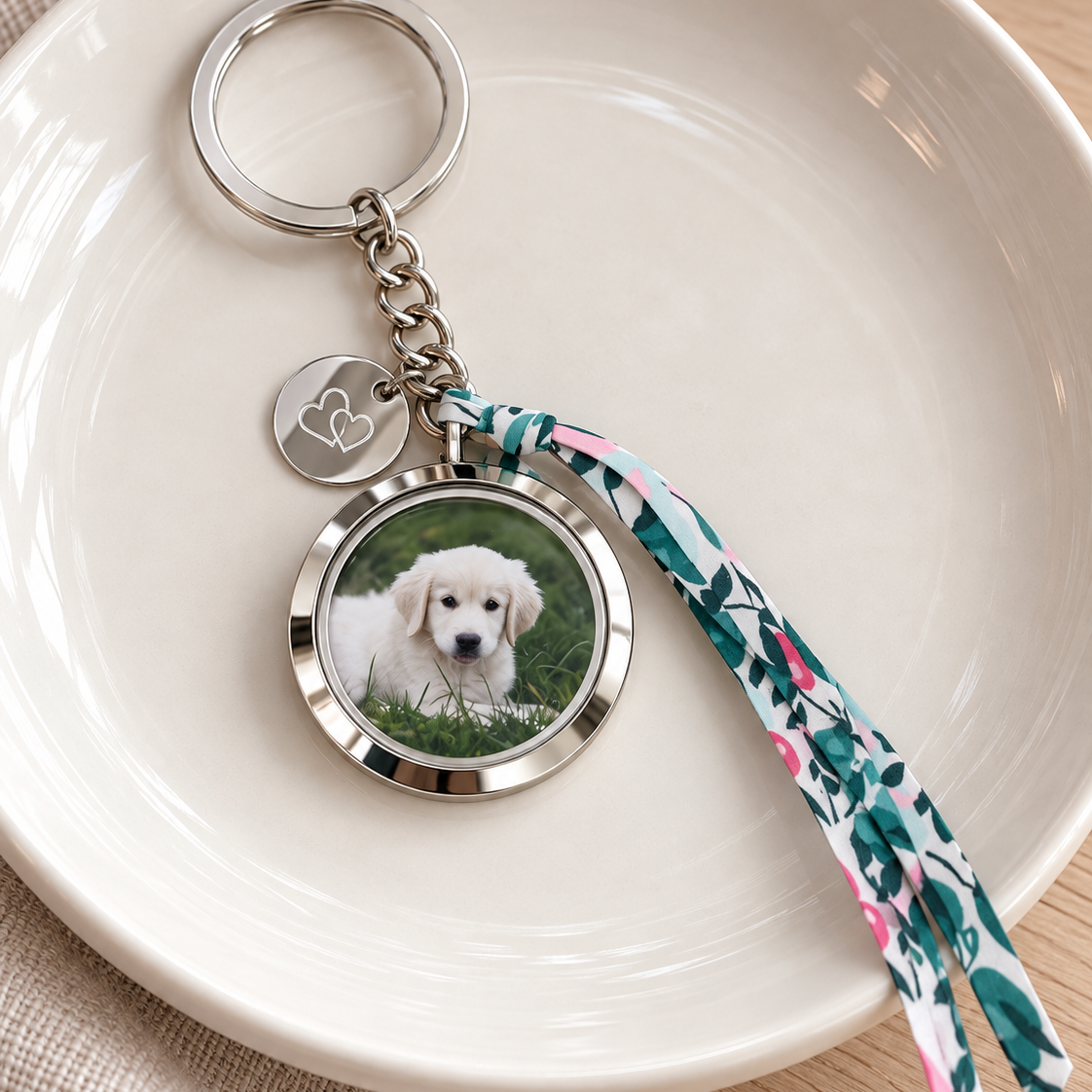 Porte-clés photo personnalisé médaillon rond avec médaille gravée en acier inoxydable cordon liberty