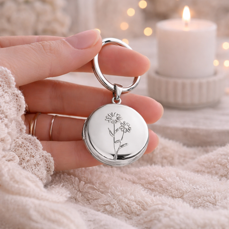 Porte-clés photo personnalisé médaillon rond à graver