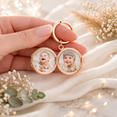 Porte-clés photo personnalisé médaillon rond à graver