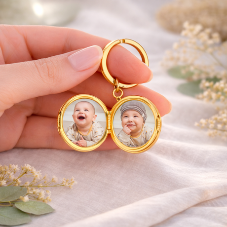 Porte-clés photo personnalisé médaillon rond motif fleur