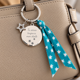 Porte-clés personnalisé médaille gravée cordon liberty étoile strass