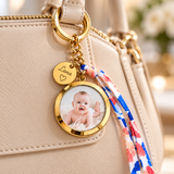 Porte-clés photo personnalisé médaillon rond avec médaille gravée en acier inoxydable cordon liberty