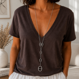 Sautoir collier Y long maille épaisse marine en acier inoxydable 