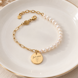 Bracelet personnalisé en perles d’eau douce Acier inoxydable médaille gravée