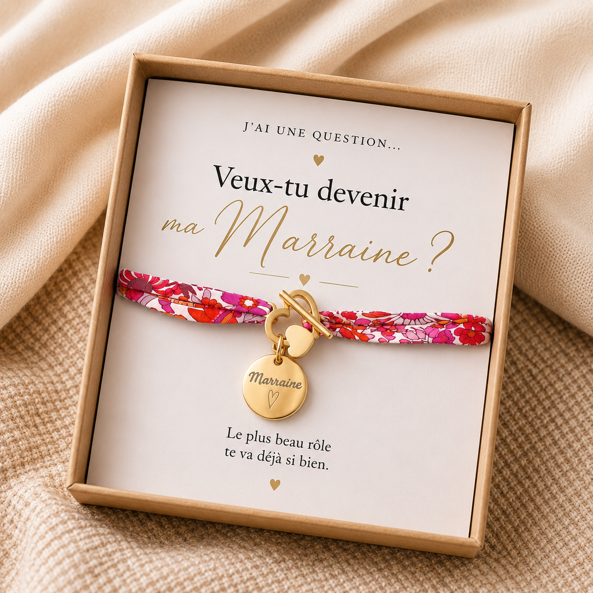 Annonce grossesse Marraine, Bracelet à personnalisé médaille gravée Marraine liberty fermoir en T forme coeur, Bracelet annonce naissance, Cadeau de demande Marraine