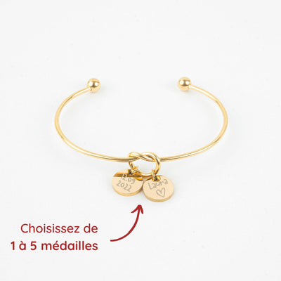 Bracelet jonc or noeud personnalisé - Médailles 12 mm
