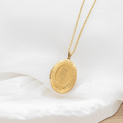 Collier photo or personnalisé médaillon ovale motif à graver en acier inoxydable