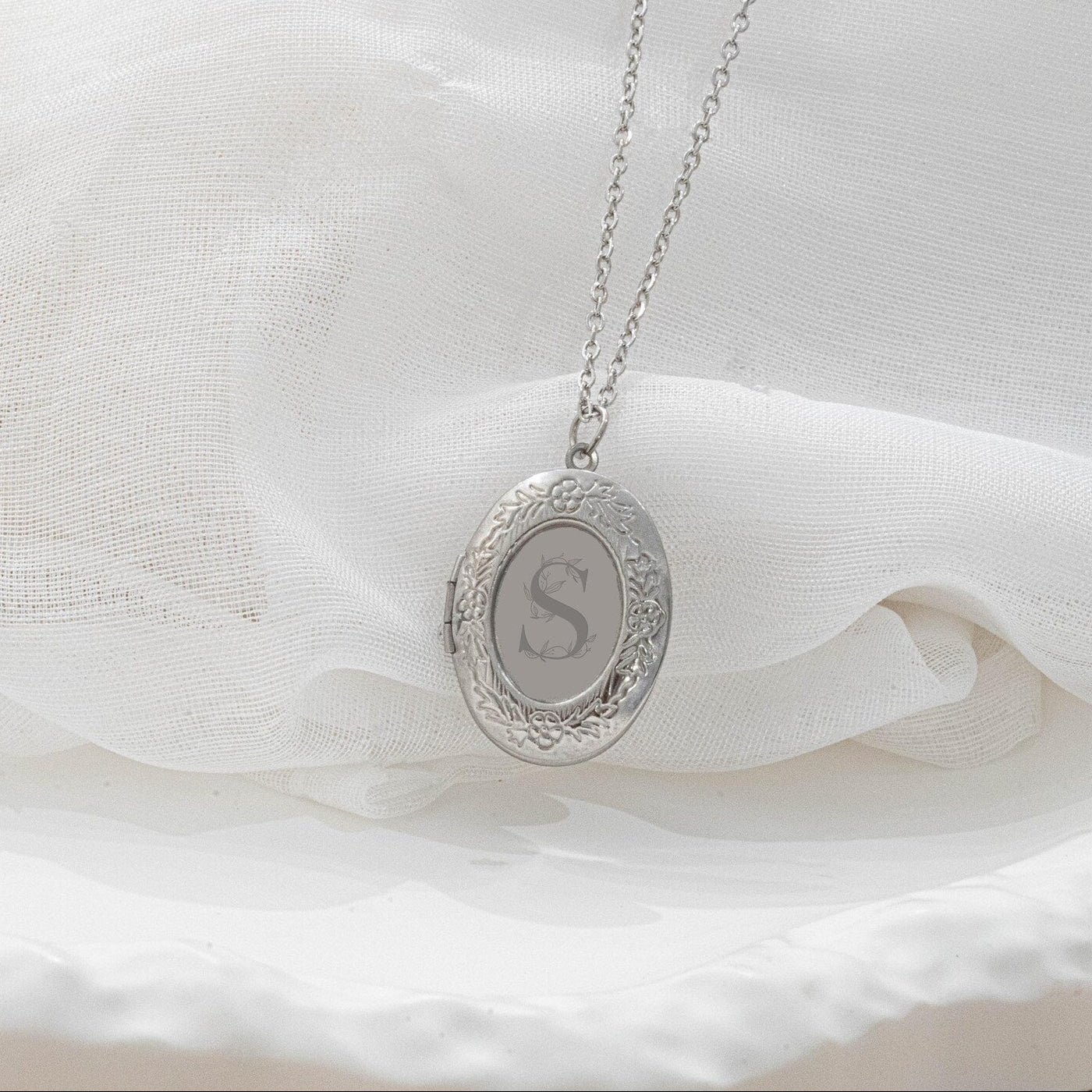 Collier photo argent personnalisé médaillon ovale motif à graver en acier inoxydable