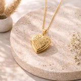 Collier photo personnalisé médaillon coeur motif fleur gravé acier inoxydable