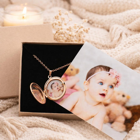 Collier photo personnalisé médaillon gravé rond acier inoxydable