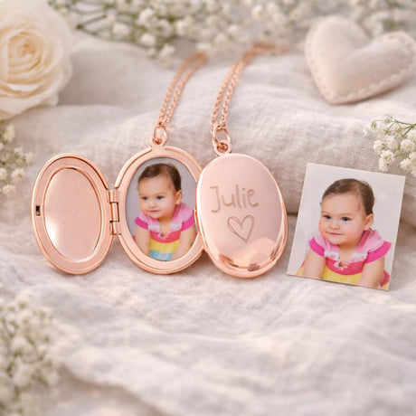 Collier photo personnalisé médaillon gravé ovale acier inoxydable