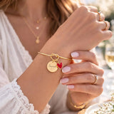 Bracelet jonc gravé personnalisé médaille 15mm breloque coeur Bracelet jonc gravé personnalisé médaille 15mm breloque coeur - Doré | Creabibenval