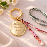 Porte-clés personnalisé médaille gravée cordon liberty