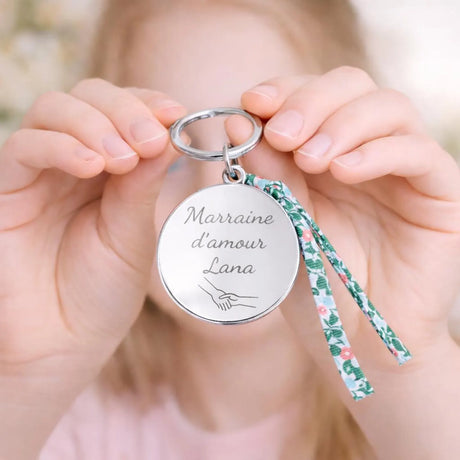 Porte-clés personnalisé médaille gravée cordon liberty