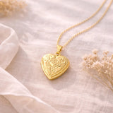 Collier photo personnalisé médaillon coeur motif fleur gravé acier inoxydable