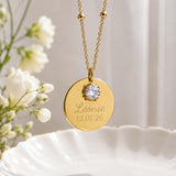 Collier personnalisé médaille ronde gravée pendentif strass cadeau maman acier inoxydable