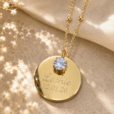 Collier personnalisé médaille ronde gravée pendentif strass cadeau maman acier inoxydable
